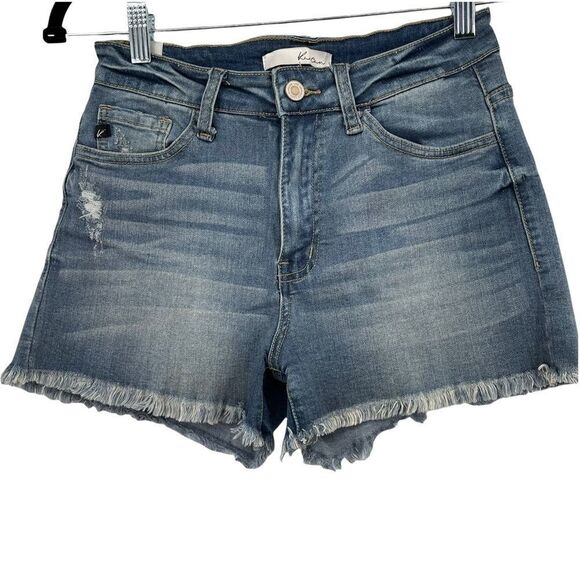 KanCan Cut Off Fringe Raw Hem High Rise Jean Shorts - Picture 1 of 5